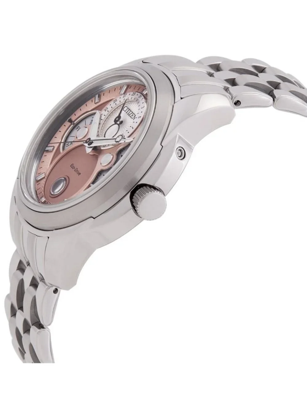 NWT Citizen Calendrier Moon Phase Eco-Drive Salmon Dial Watch